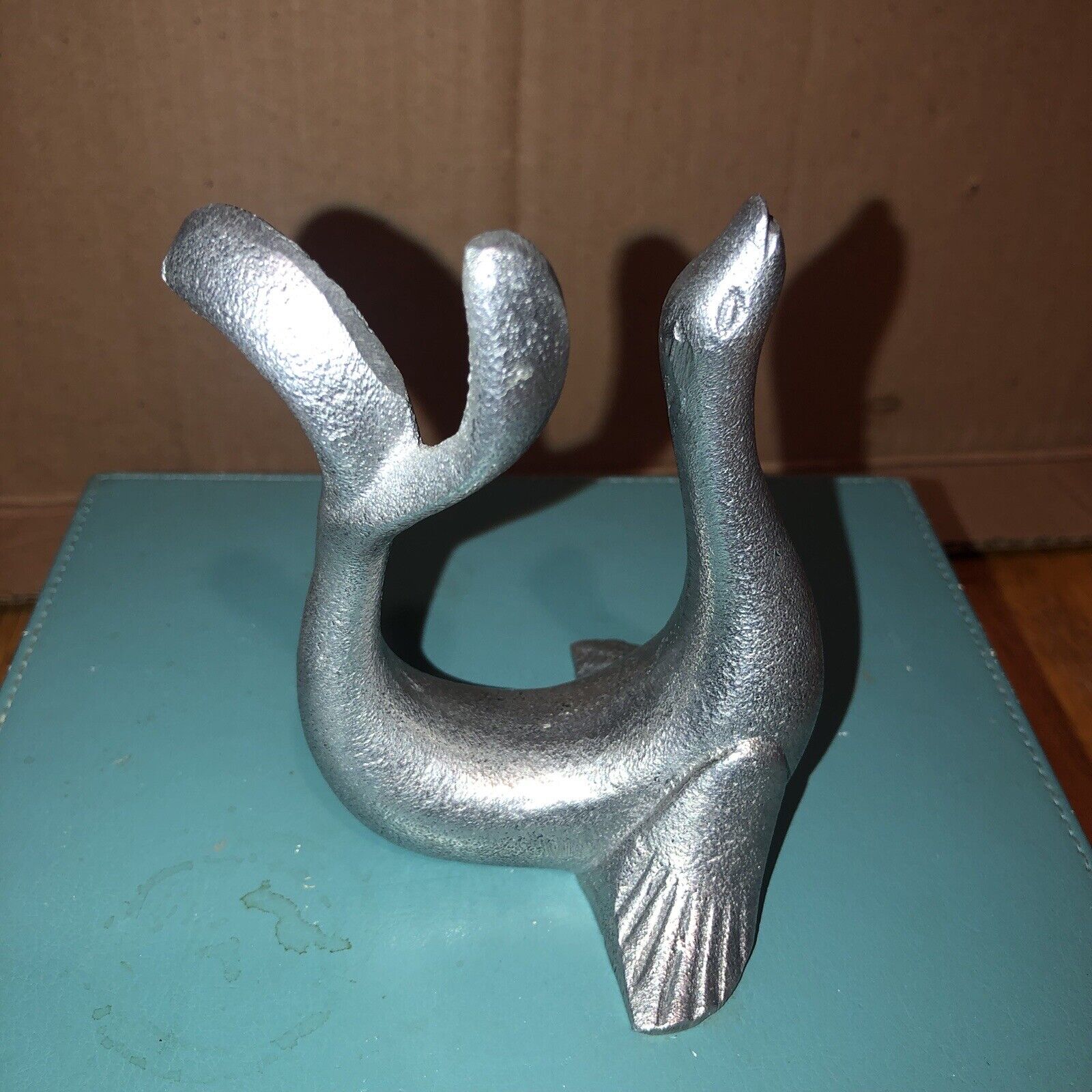 Vintage Cast Aluminum Seal Figurine Ring Holder ￼ Cute