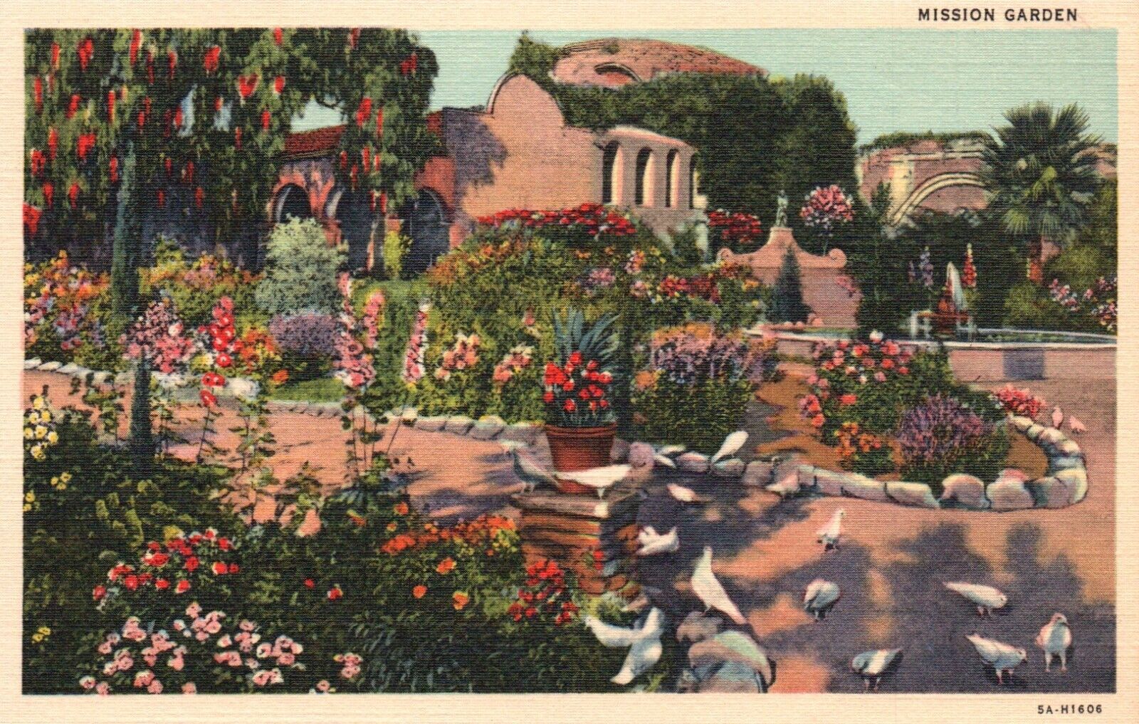 Postcard CA San Juan Capistrano Mission Garden 1935 Linen Vintage PC H5635