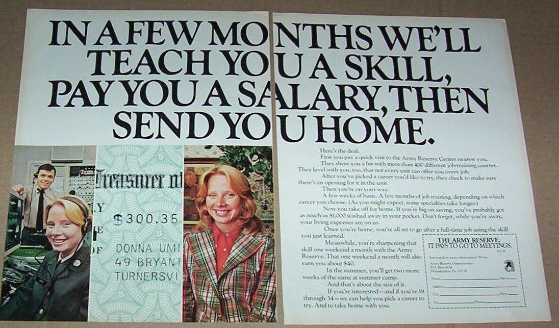 1974 print ad -US Army Reserve CUTE Girl career military Job vintage Advertising
