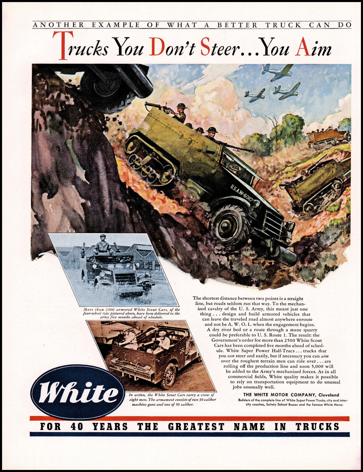1941 WW2 U S Army Tanks Battle White Motors Scout Cars vintage art print ad XL10