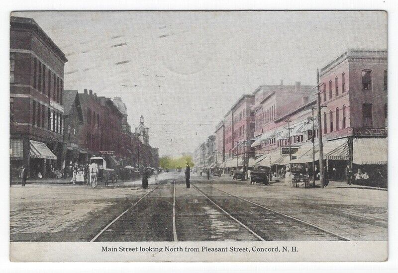 Concord, NH, Vintage Postcard View of Main Street Looking North From Pleasant St