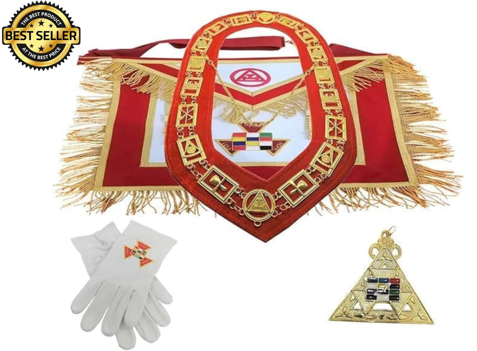 Masonic Royal Arch Full dressed set Apron, chain collar, gloves and jewel