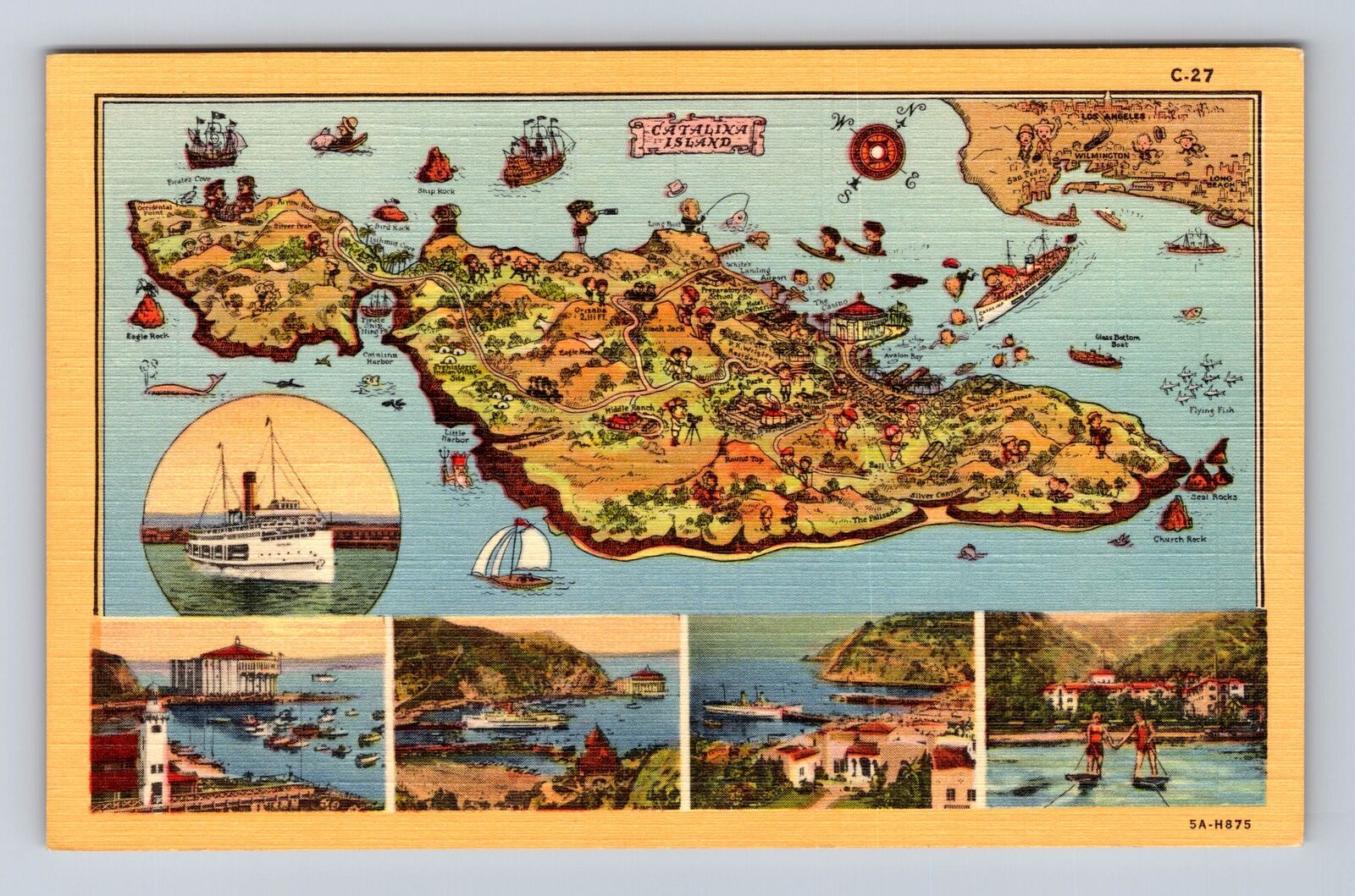 Los Angeles CA-California, Aerial of Catalina Island, Antique, Vintage Postcard