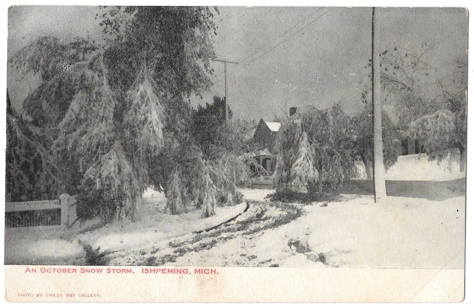 C.1900 PPC ISHPEMING, Michigan, OCTOBER SNOW STORM Postcard