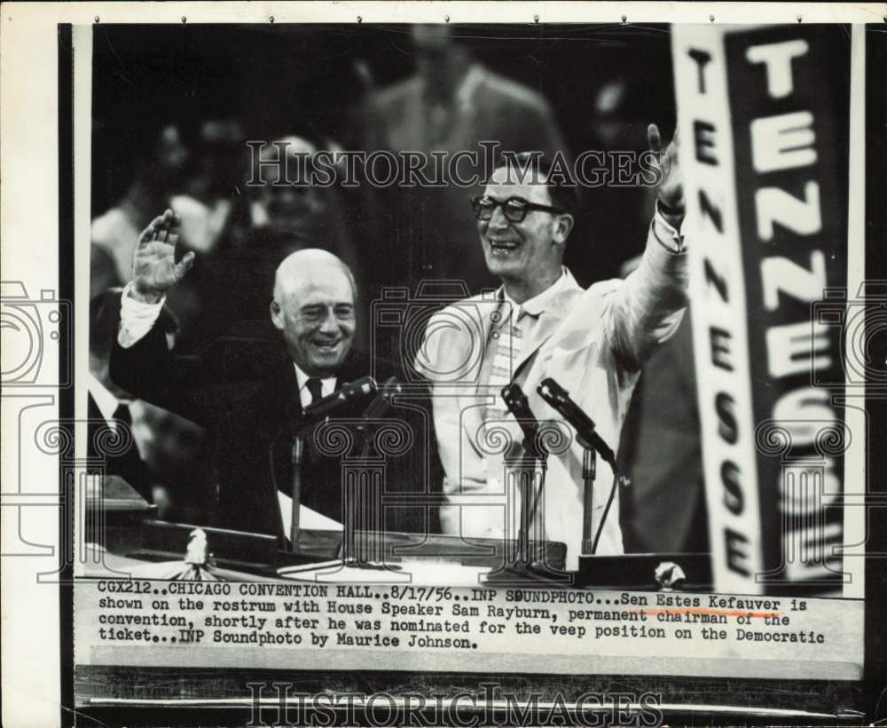 1956 Press Photo Senator Estes Kefauver & Sam Rayburn at Chicago Convention Hall