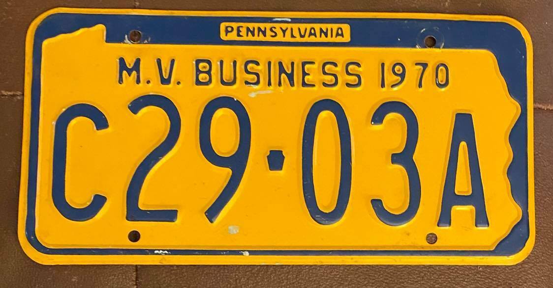Pennsylvania 1970 MV BUSINESS License Plate - NICE QUALITY # C29-03A
