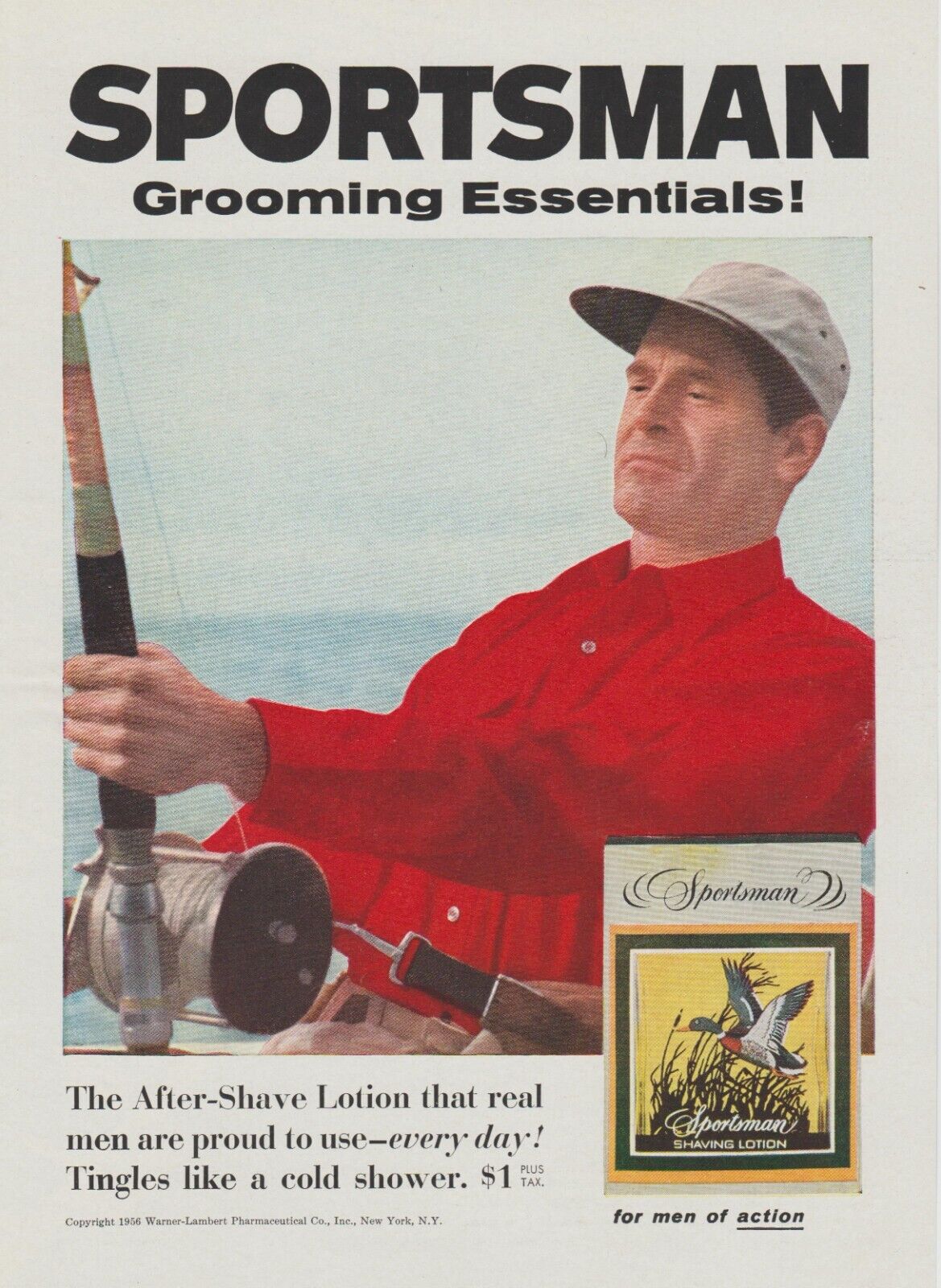 1956 Sportsman After Shave Lotion - Real Men Proud - Fisherman - Print Ad Photo
