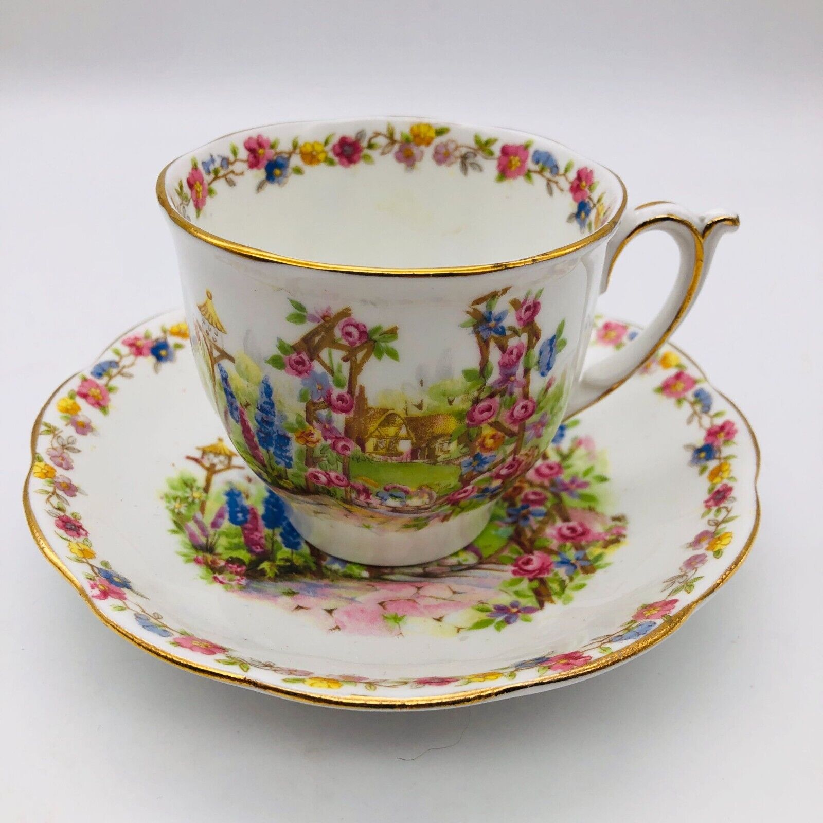 Vintage Bell Fine Bone China Rose Cottage Tea Cup & Saucer Set
