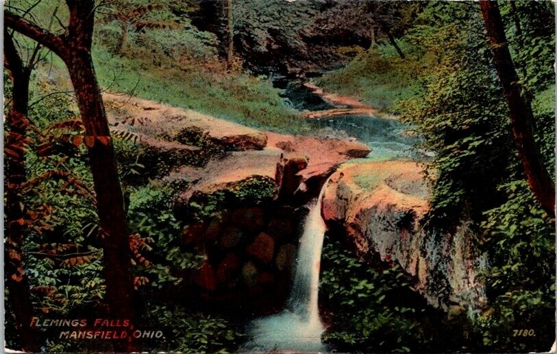 Vintage Postcard Elevated View of Flemings Falls Mansfield Ohio OH 1913     W377