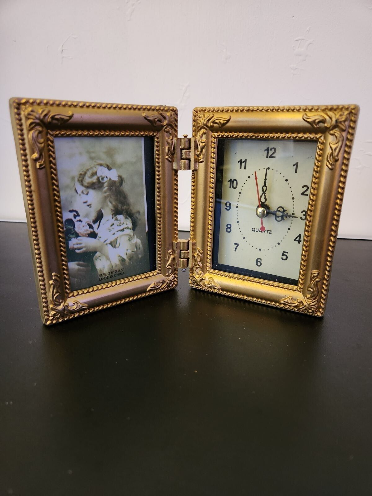 Antique Finished Hand Painted Clock Photo Frame Holds 2.5\
