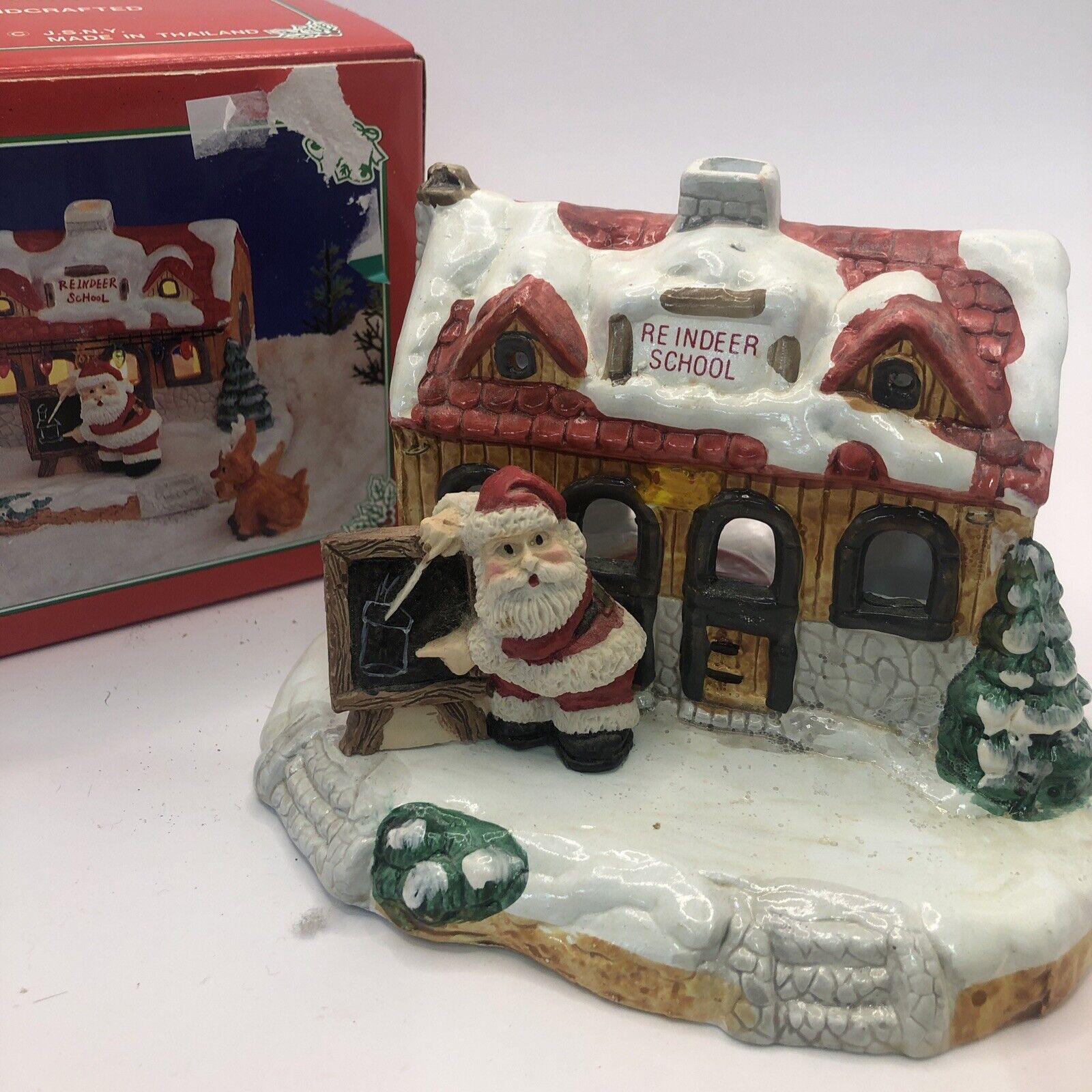 VINTAGE Christmas Musical Ceramic/ Porcelain SANTA’S Reindeer School Figurine