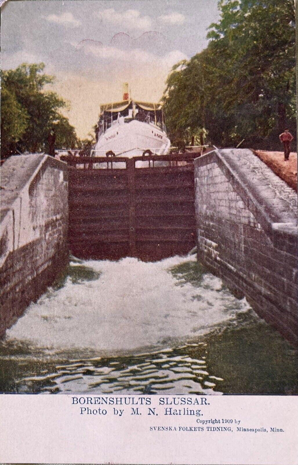 Vintage RPPC 1909 Postcard~Borenshults Slussar~Boat, Canal Locks. Q116