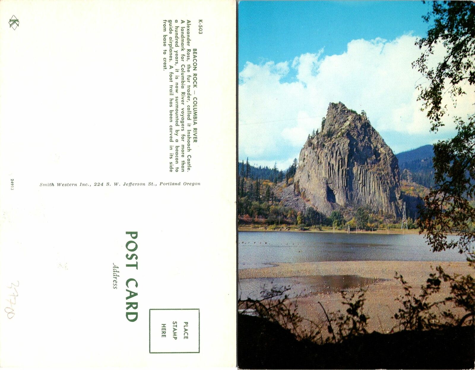 Beacon Rock OR COlumbia River Postcard Unused (37700)