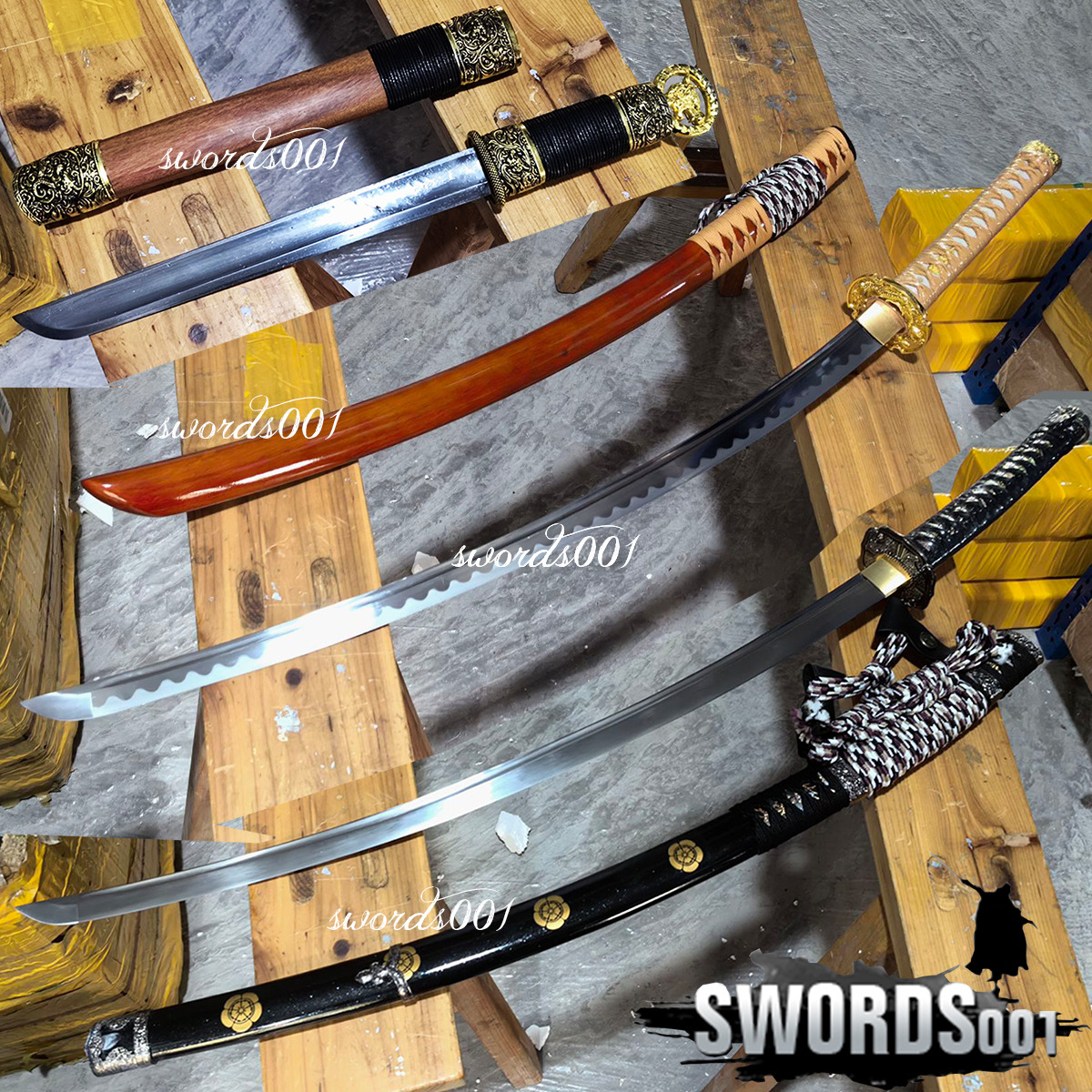 1 Short Sword + 2 Japanese Authentic Tachi Katana Handmade Sharp Carbon Steel