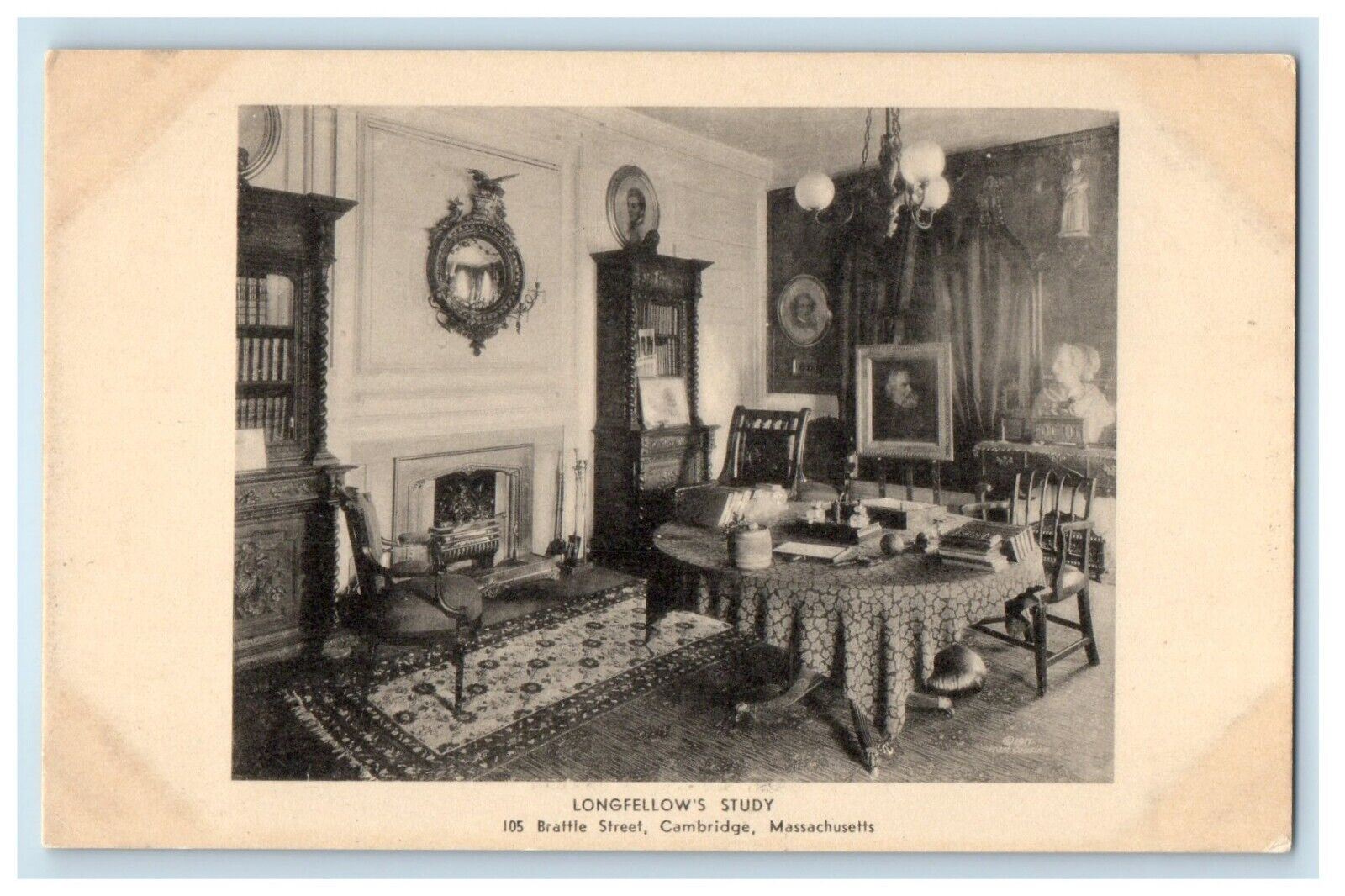 c1905 Longfellow\'s Study Interior Cambridge Massachusetts MA Antique Postcard