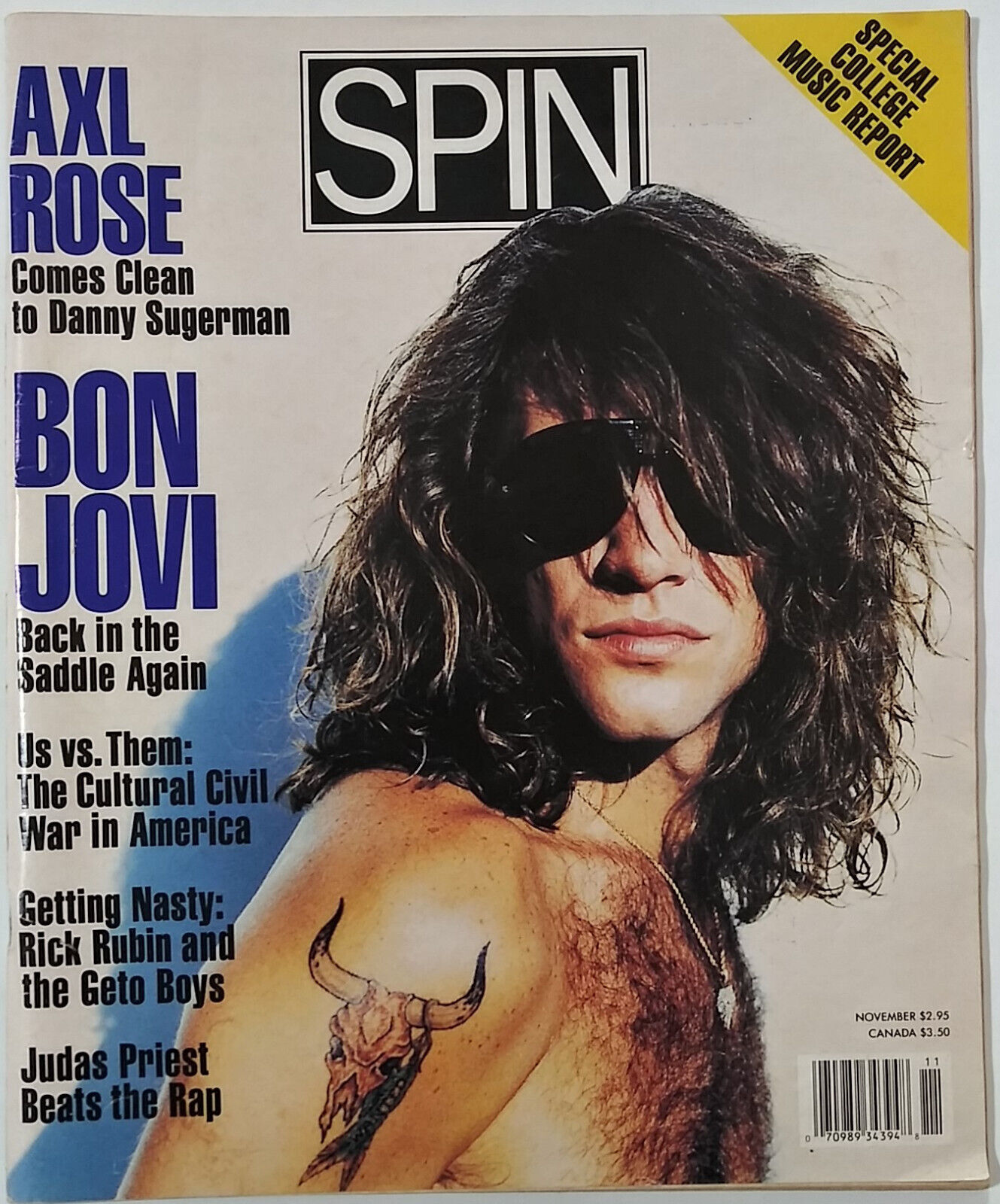 Spin Magazine November 1990 Axl Rose Jon Bon Jovi Judas Priest