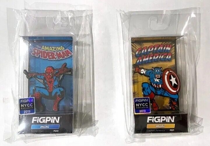 NYCC 2019 FiGPiN Mini Marvel Captain America Spider-man set m20 m21 Rare