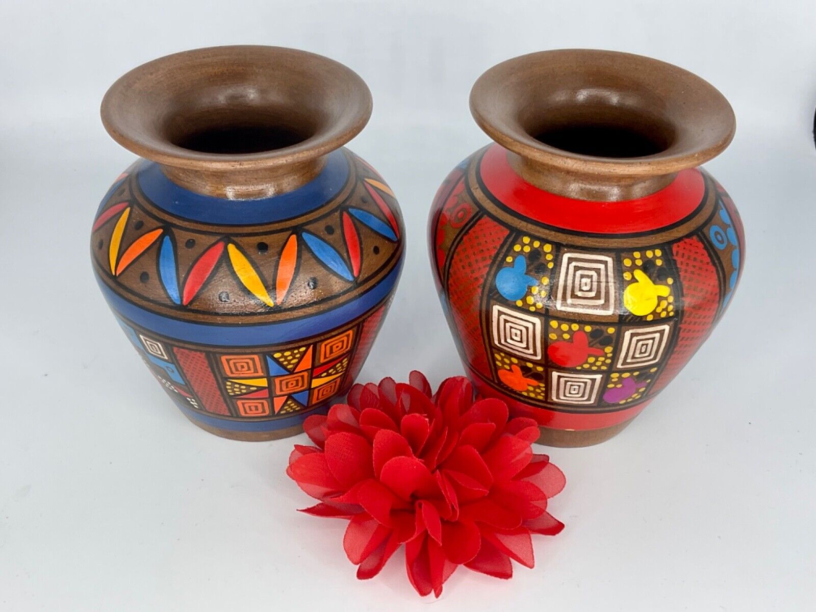 Vintage (Set of 2) Novica Decorative Art Pottery Vases Peru