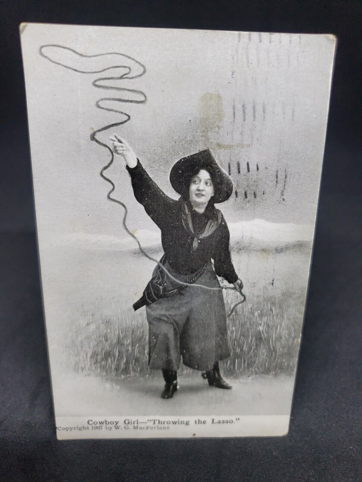 Antique Cowgirl Cowboy Girl Throwing The Lasso Postcard 1907 McFarlane 