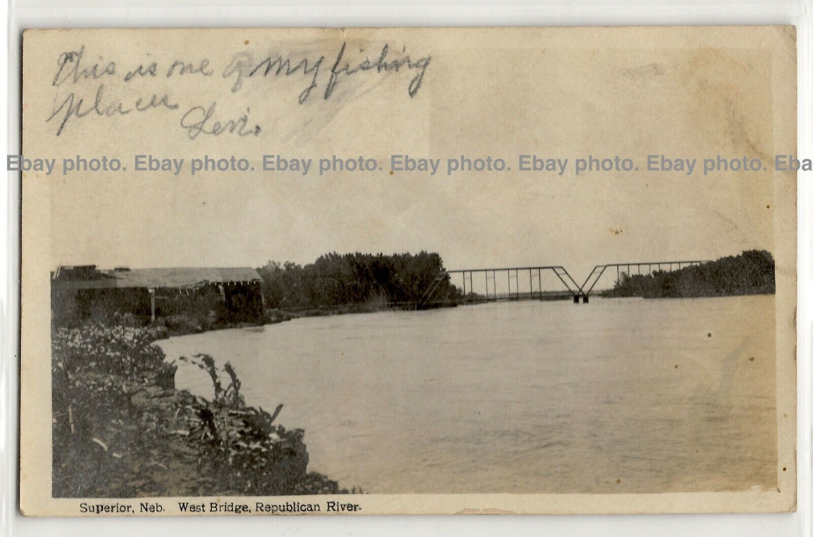 1909 Republican River bridge, Superior, Nebraska; photo postcard RPPC %