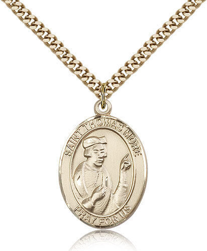 Saint Thomas More Medal For Men - Gold Filled Necklace On 24 Chain - 30 Day ...