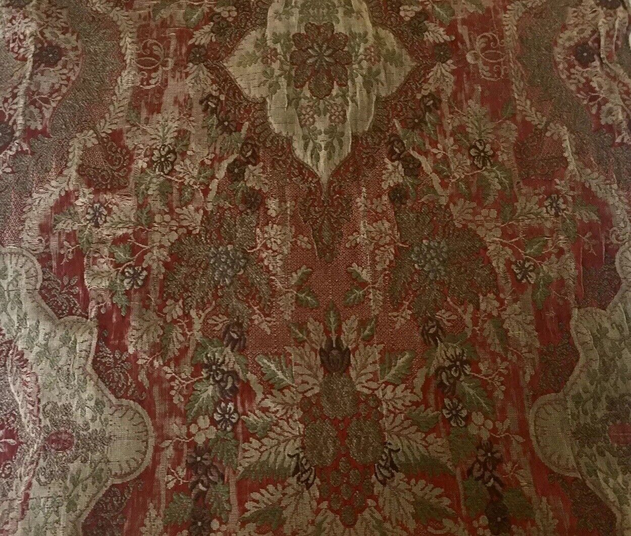 Rare Antique 17th Century Italian Silk Metallic Brocade Fabric Fragment #2~ Red