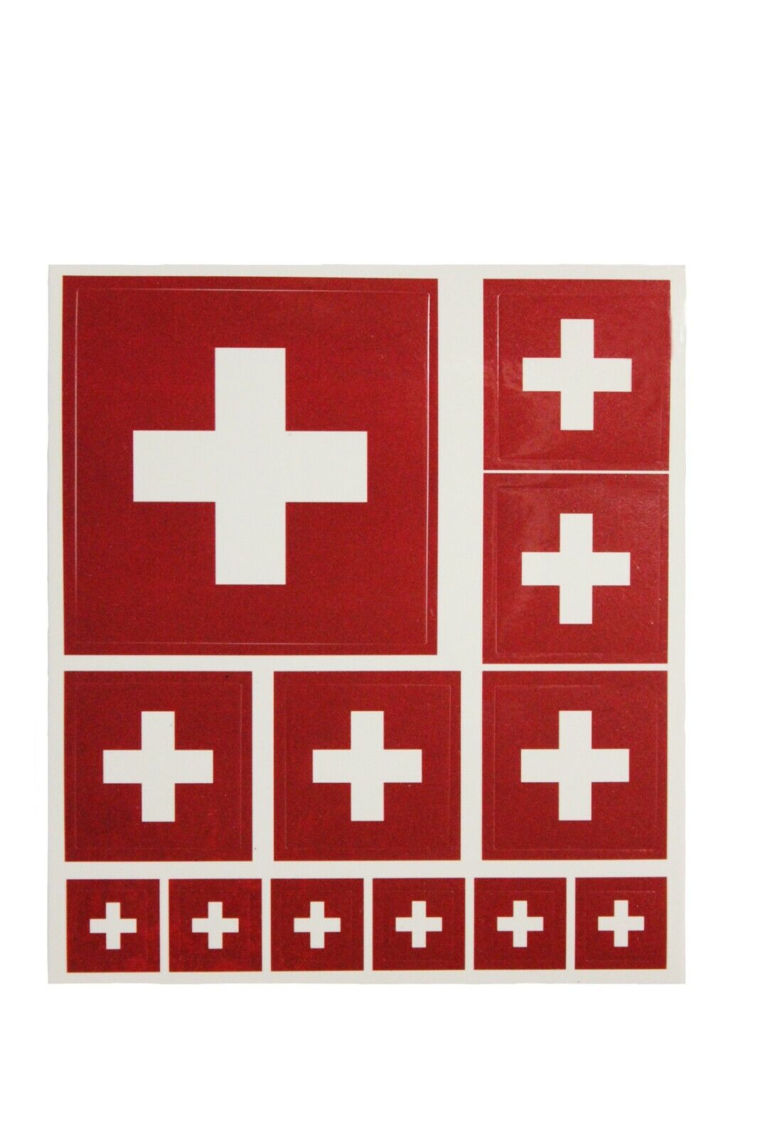 SWITZERLAND Country Flag , Set Of 7  VINYL Flag STICKERS, 3 Sizes ..New