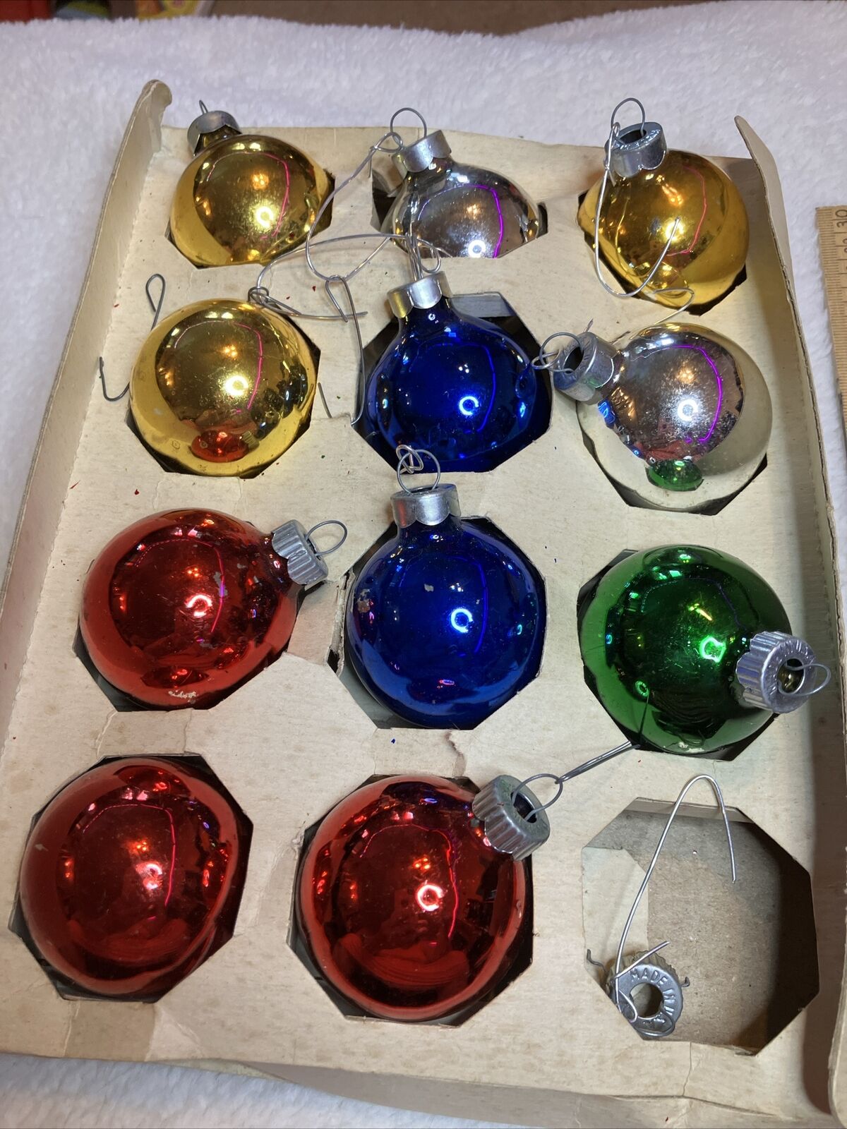 Lot Of 11 Vintage Mercury Glass Christmas Ornaments Made In USA Solid ColorBalls