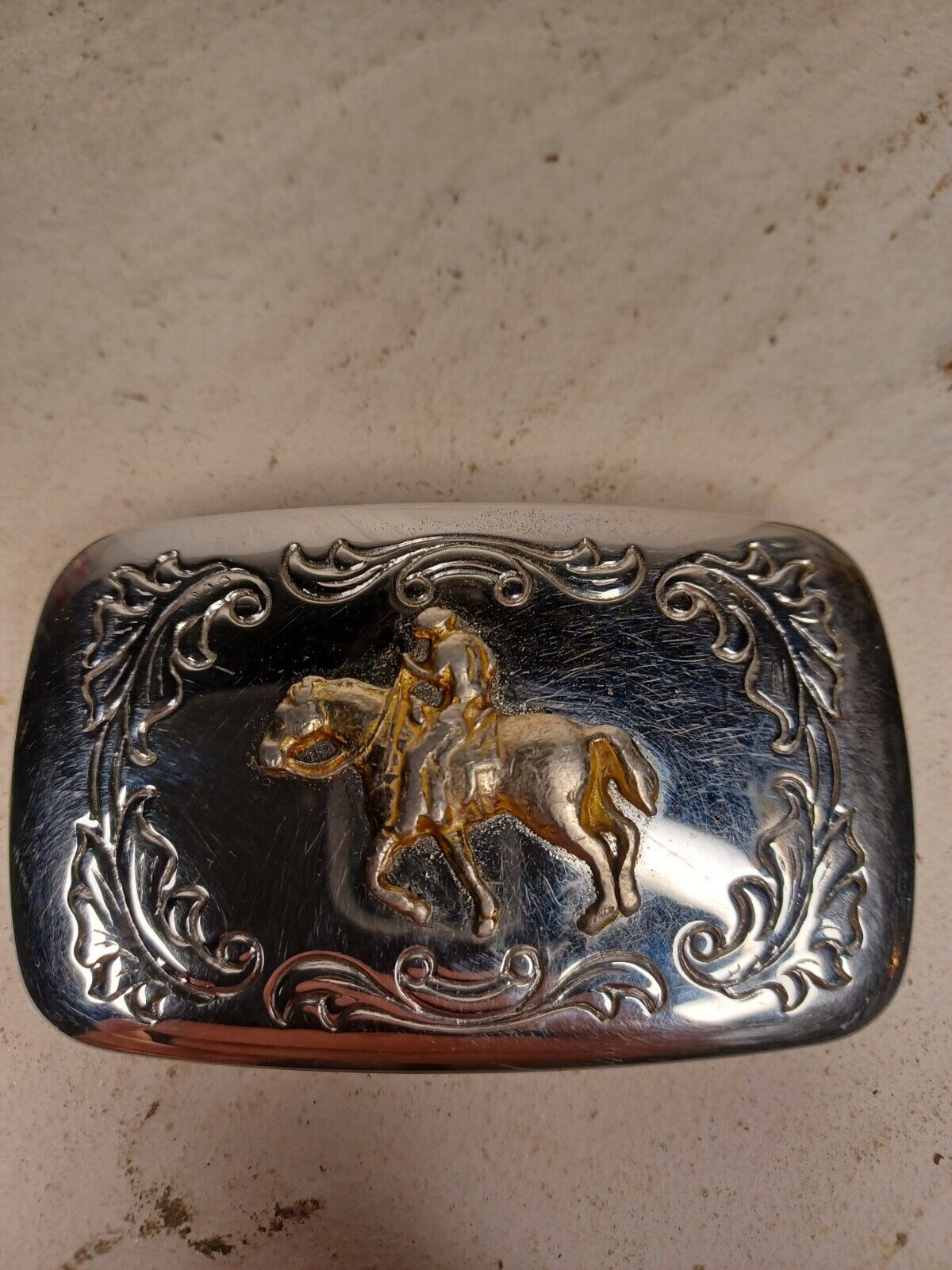 Vintage Cowboy Riding Horse Metal Belt Buckle Made in USA Western Rodeo Rare