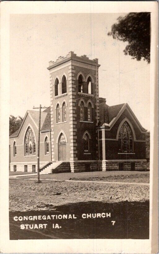 Vintage RPPC Postcard Congregational Church Stuart IA Iowa 1917            J-356