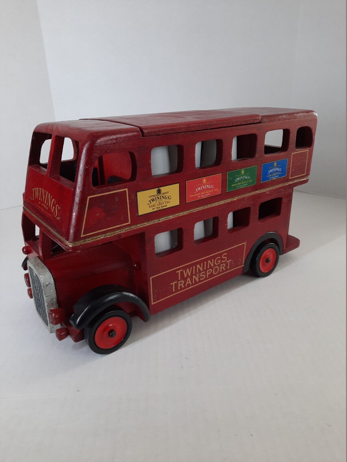 Vintage Twinings Transport Double Decker Bus Wooden Tea Coffee Decor Display
