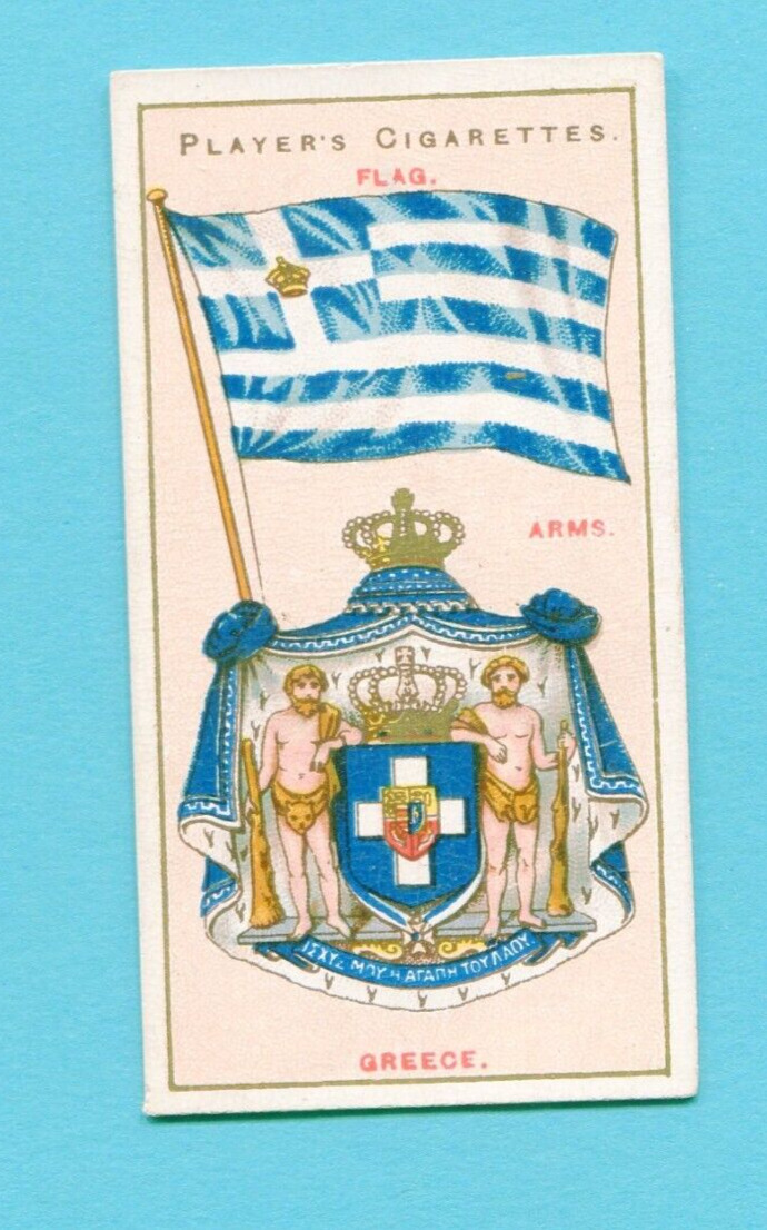 1905 JOHN PLAYER & SONS CIGARETTES COUNTRIES FLAG & ARMS TOBACCO CARD #15 GREECE