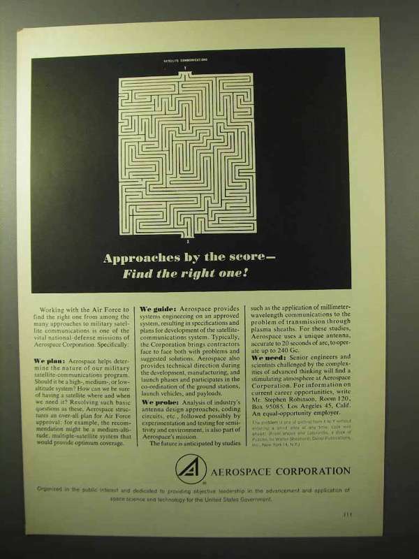 1964 Aerospace Corporation Ad - Approaches by the score