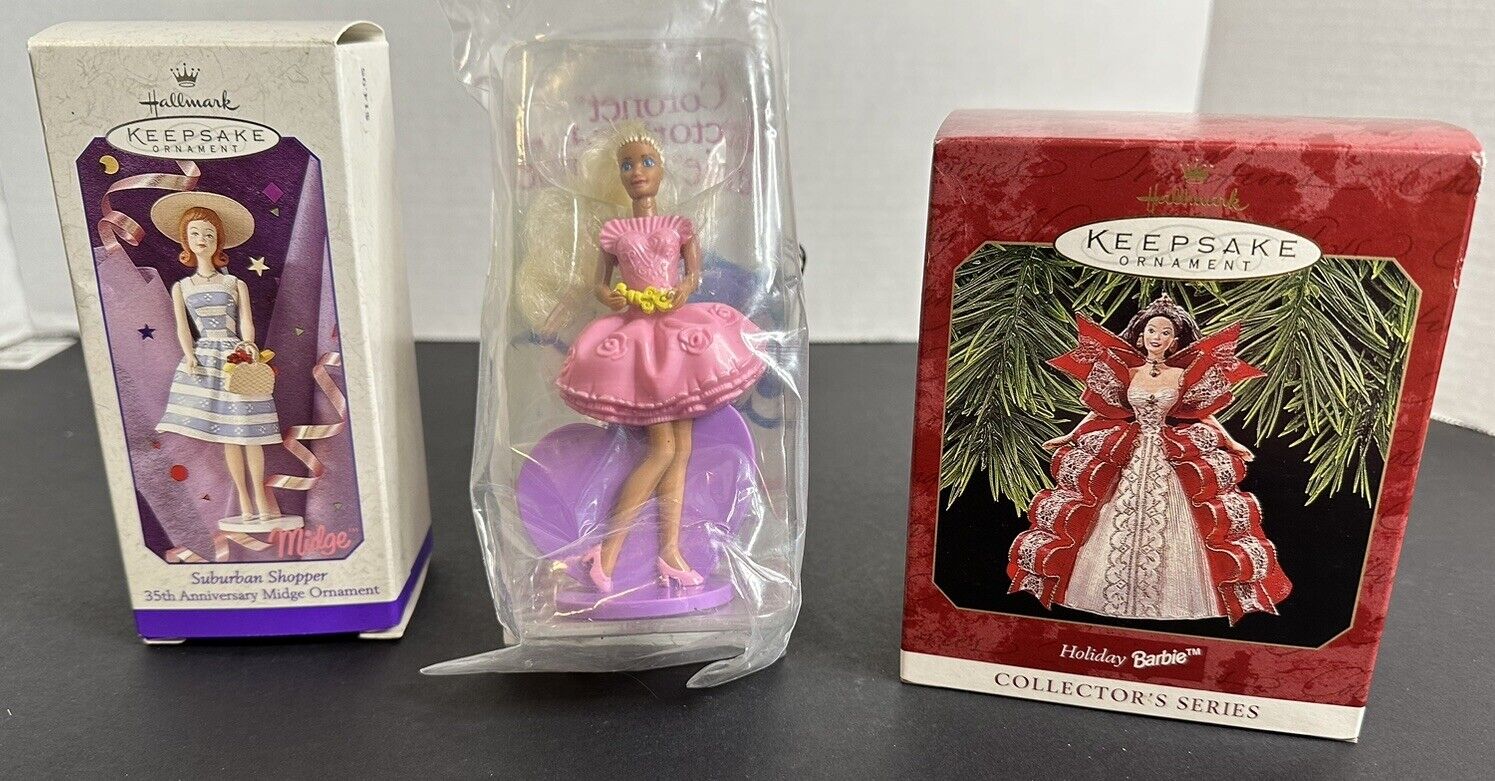 Barbie Hallmark Keepsake 2 Ornament & 1 Figurines Collectible (Coronet)