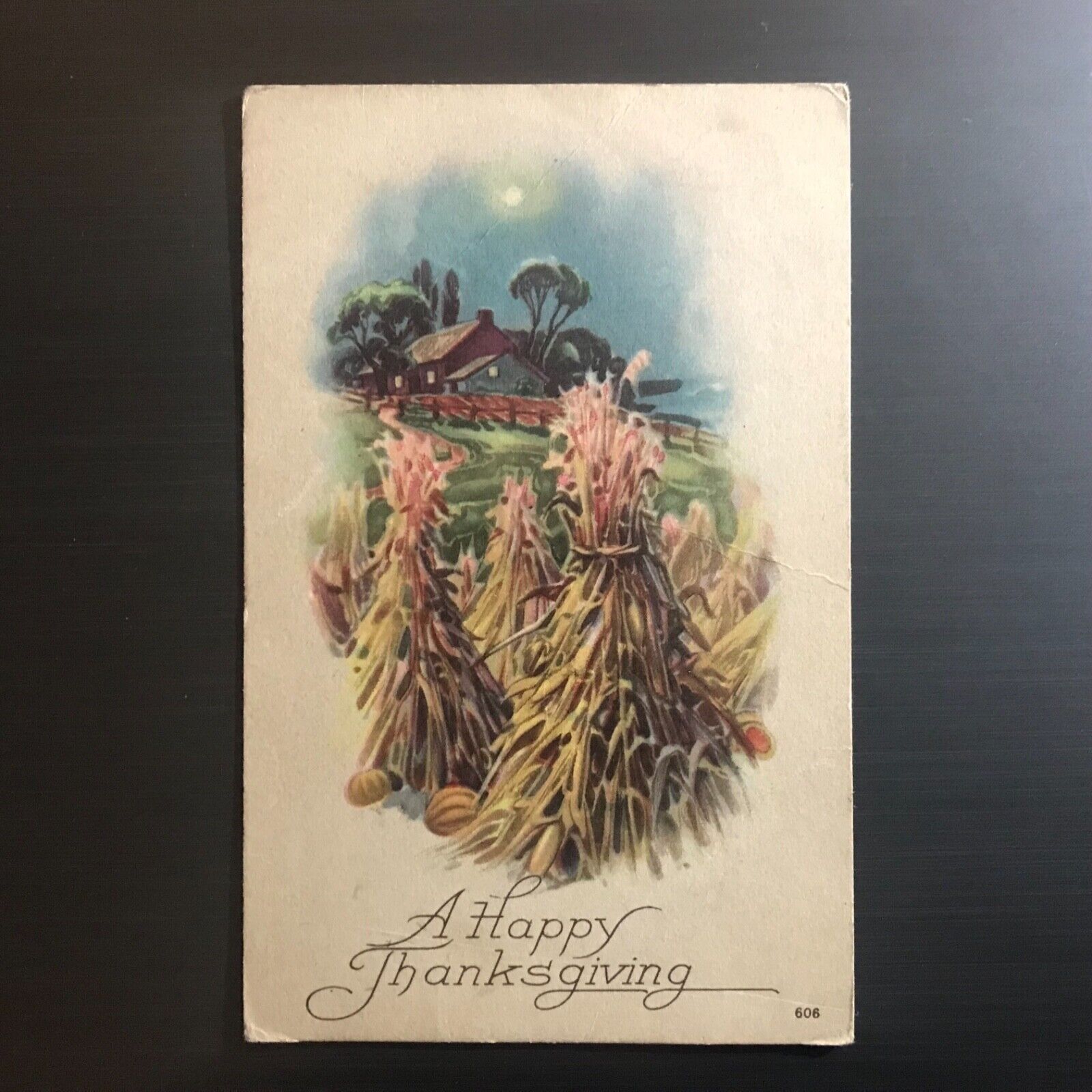 Postcard A Happy Thanksgiving Corn Stalks 
