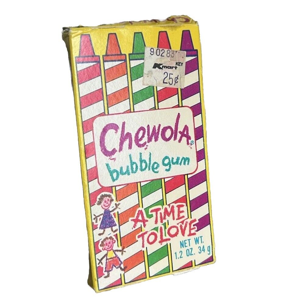 1990\'s SWELL CHEWOLA Bubble Gum Crayons Box - Vintage K-Mart 25¢ Price Sticker