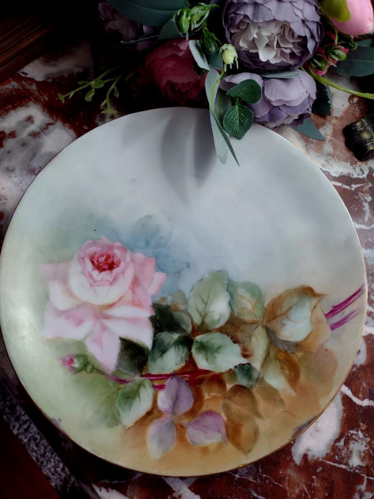 Beautiful Vintage Pink Roses J&C Queen Louise Bavaria Porcelain Plate