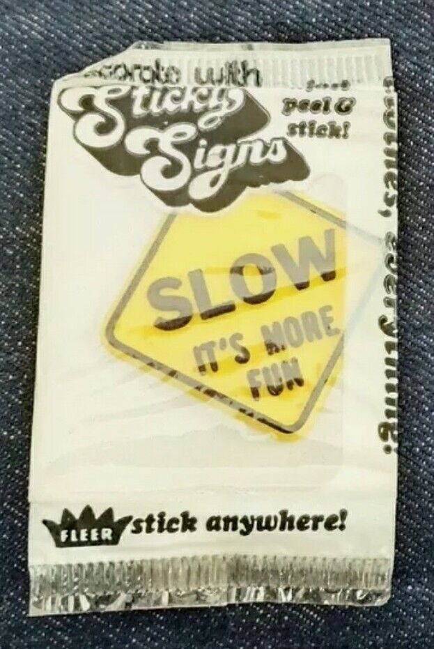 1971 Fleer Sticky Signs Unopened Sealed Cello Pack - Slow it's more fun