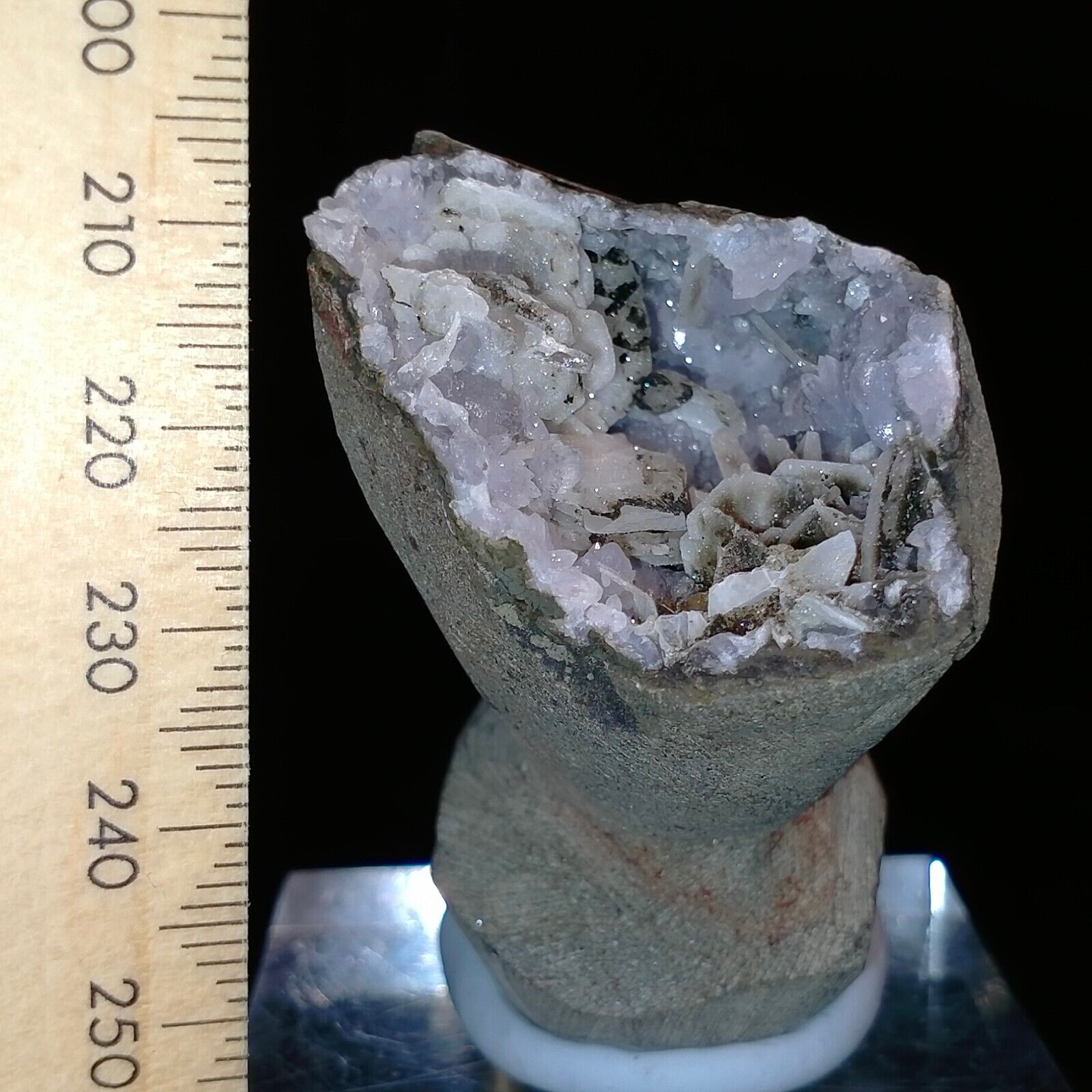 Amethyst Geode w/ platy Calcite blades and Julgoldite 294ct Australian Stock