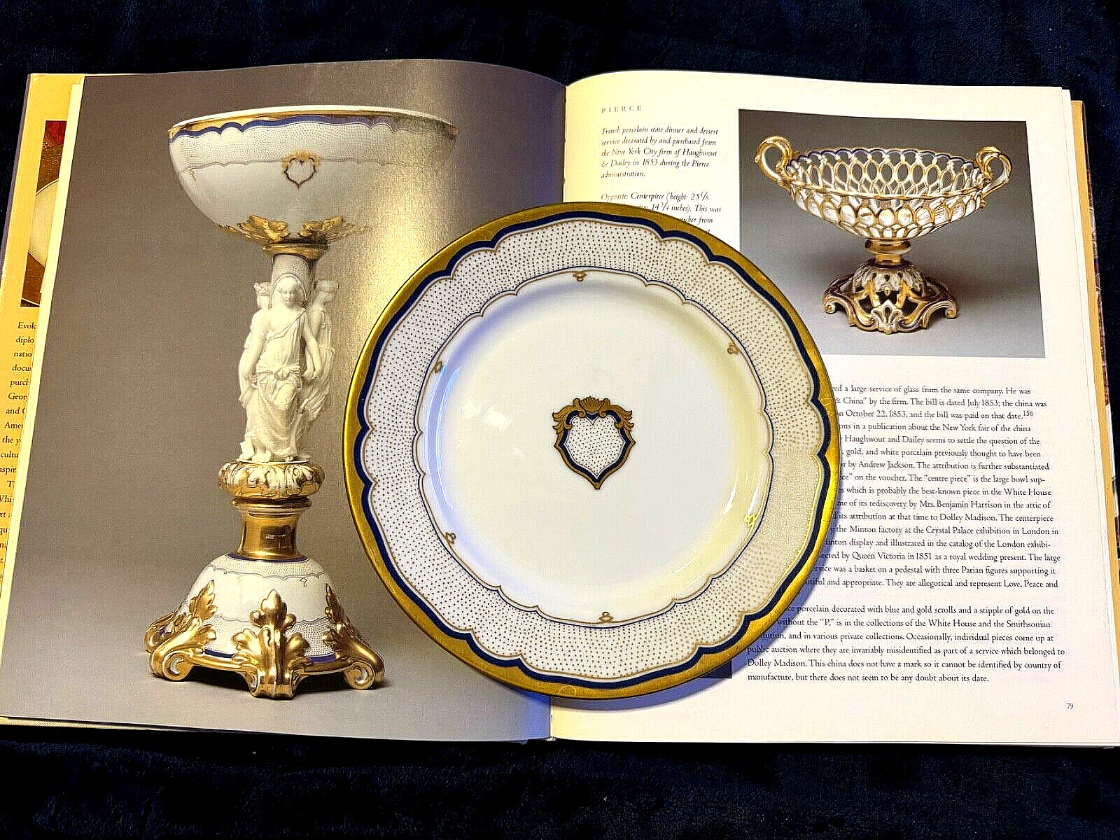 Pres. Franklin Pierce Re-Creation WHITE HOUSE Cobalt Gold CHINA PLATE, WOODMERE