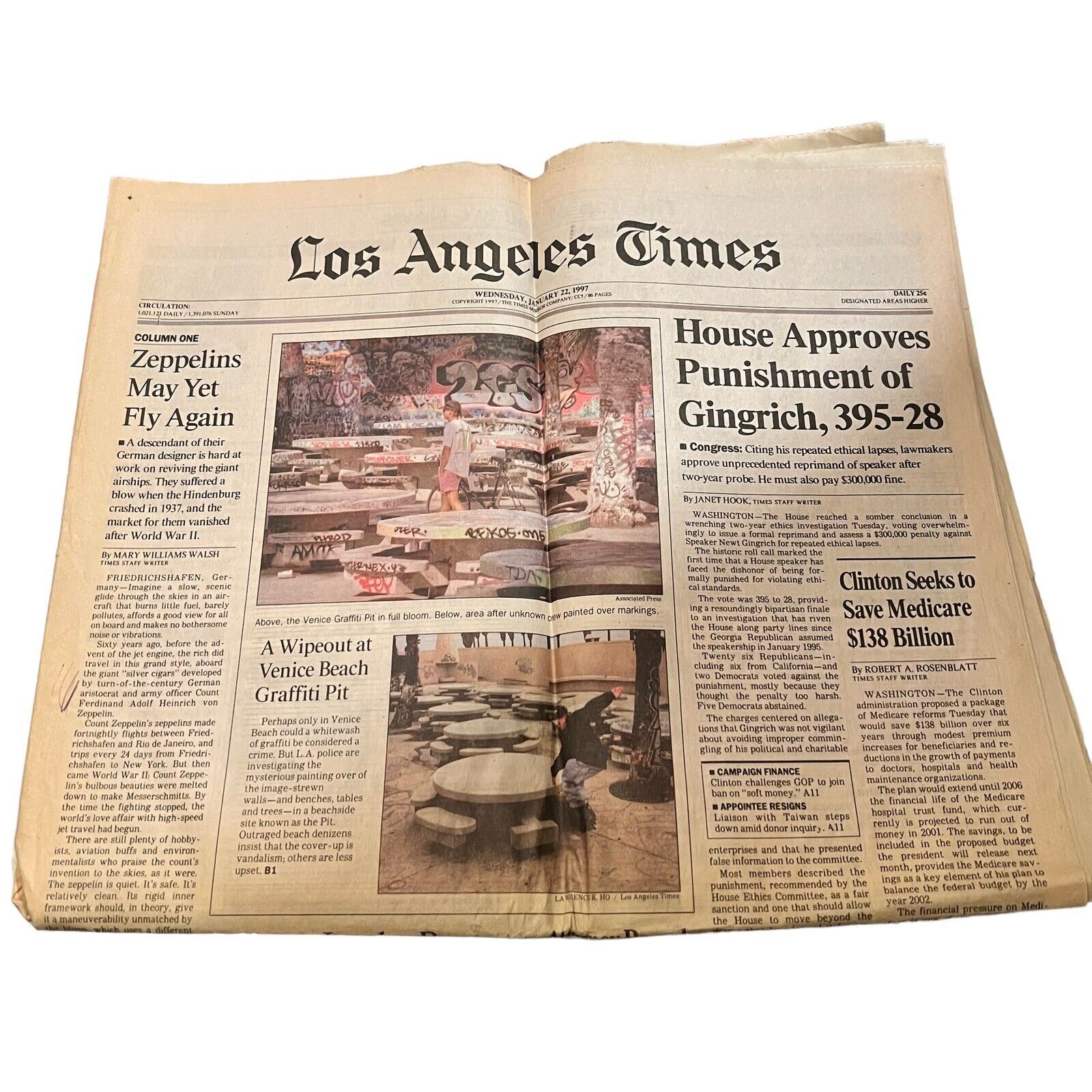 Vintage Los Angeles Times Wednesday January 22, 1997 Newspaper 