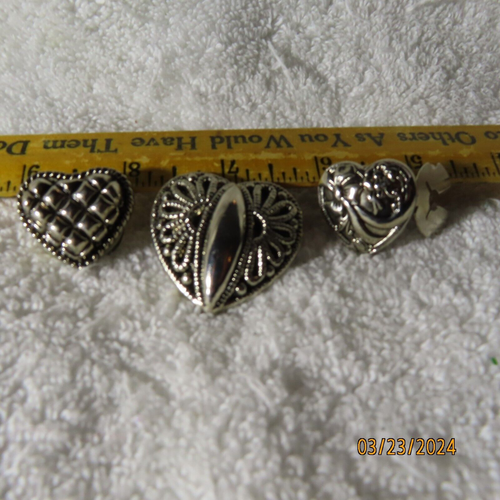 Three Vintage Stirling Silver Heart Shaped Button Covers