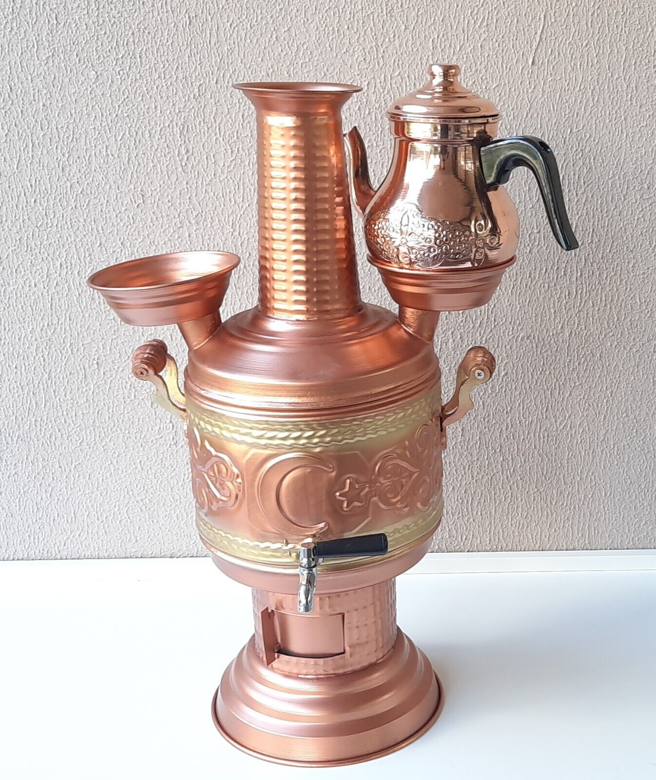 Copper Samovar, Tea Urn Kettle, Water Heater with Charcoal Wood, Tent Stove 5lt