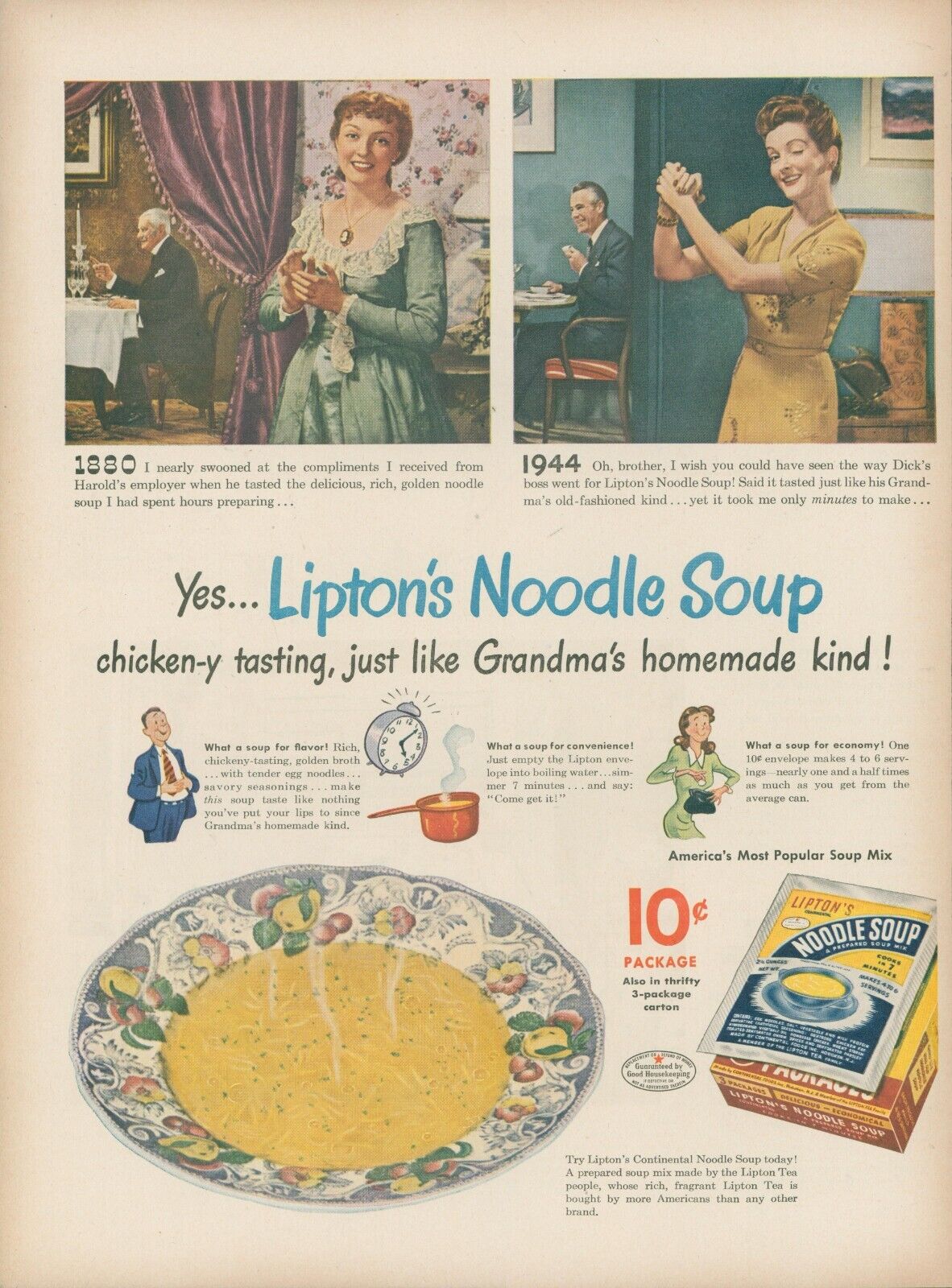 1944 Lipton\'s Noodle Soup Just Like Grandma 1880 Economy Easy Vtg Print Ad L32