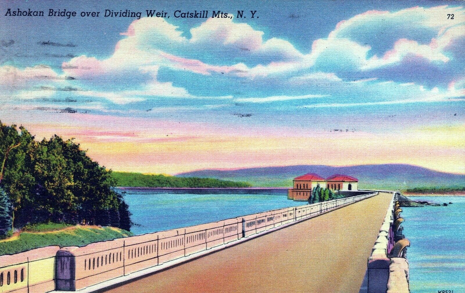 Ashokan Bridge over Dividing Weir Catskill Mountains New York Linen Posted