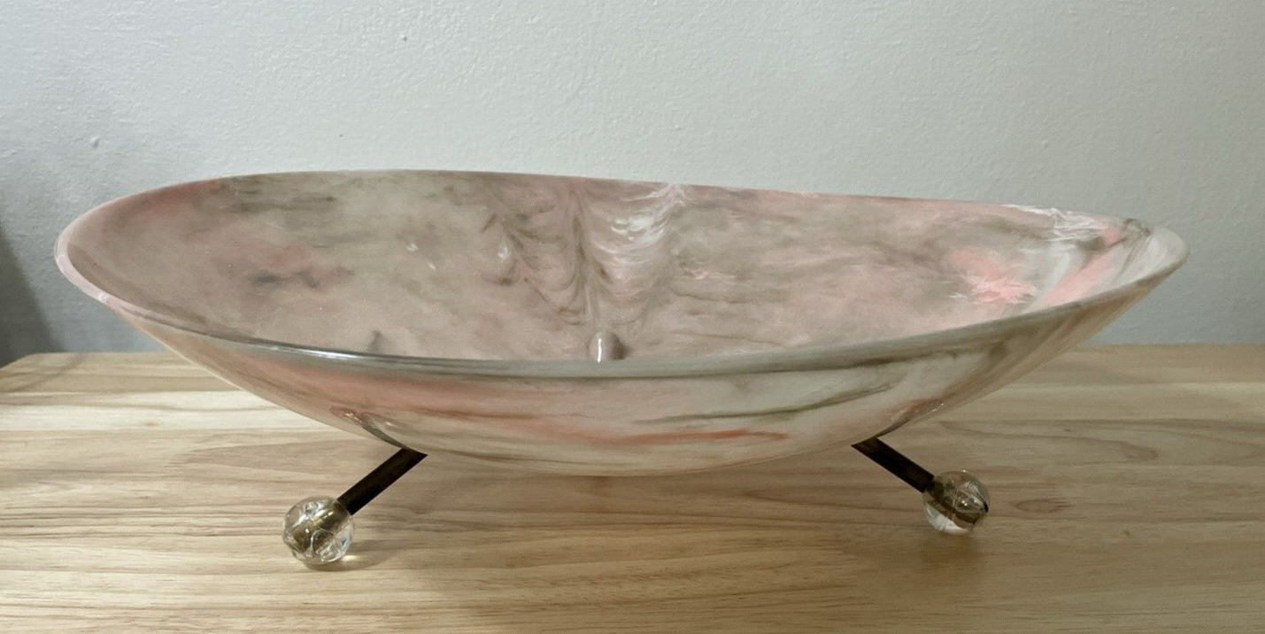Vintage Marble-Look Plastic Fruit Bowl Pink~Gray~White Swirl w/Legs