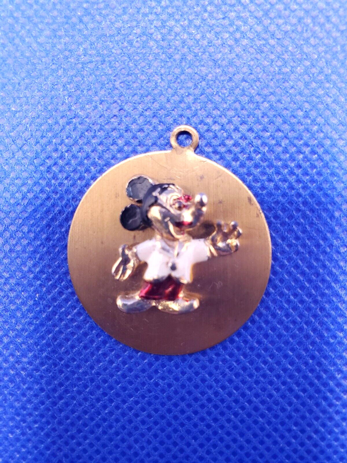 Disney Mickey Mouse Round Gold Tone Pendant Walt Disney Productions Vintage