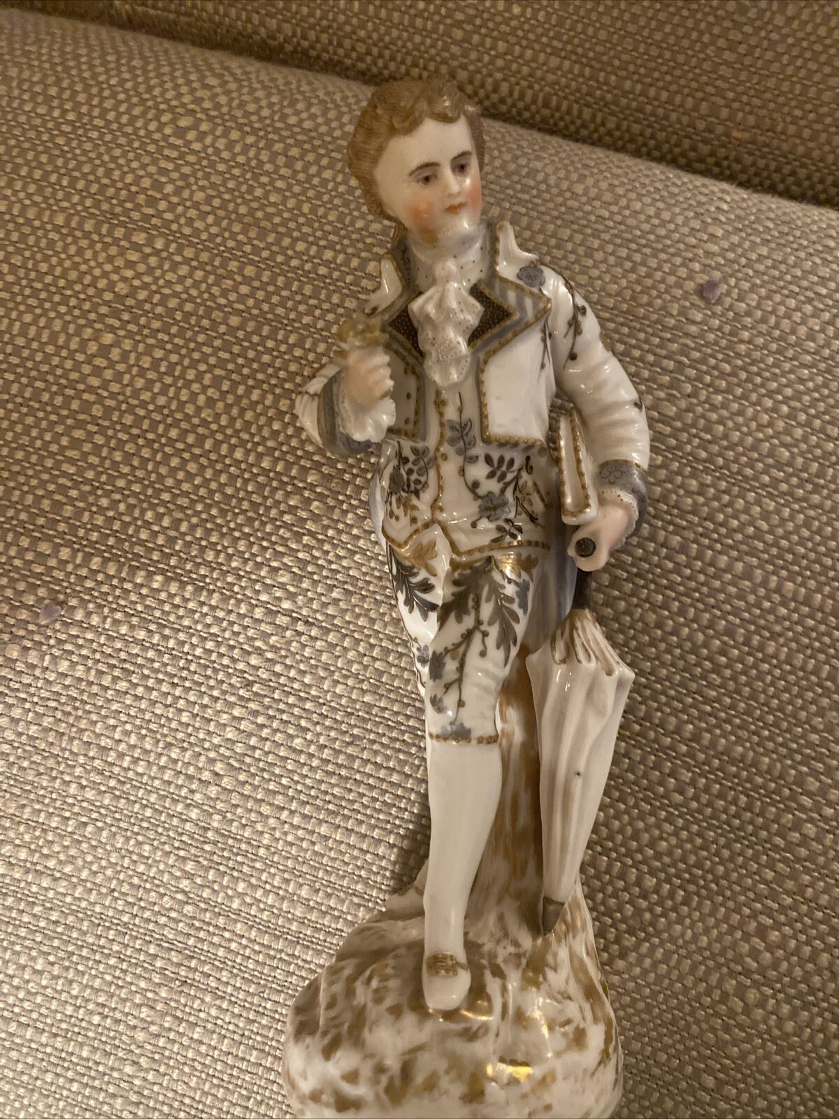 Royal Rudolstadt Young Suitor  c.1890 7” Tall German Bisque Figurine Floral