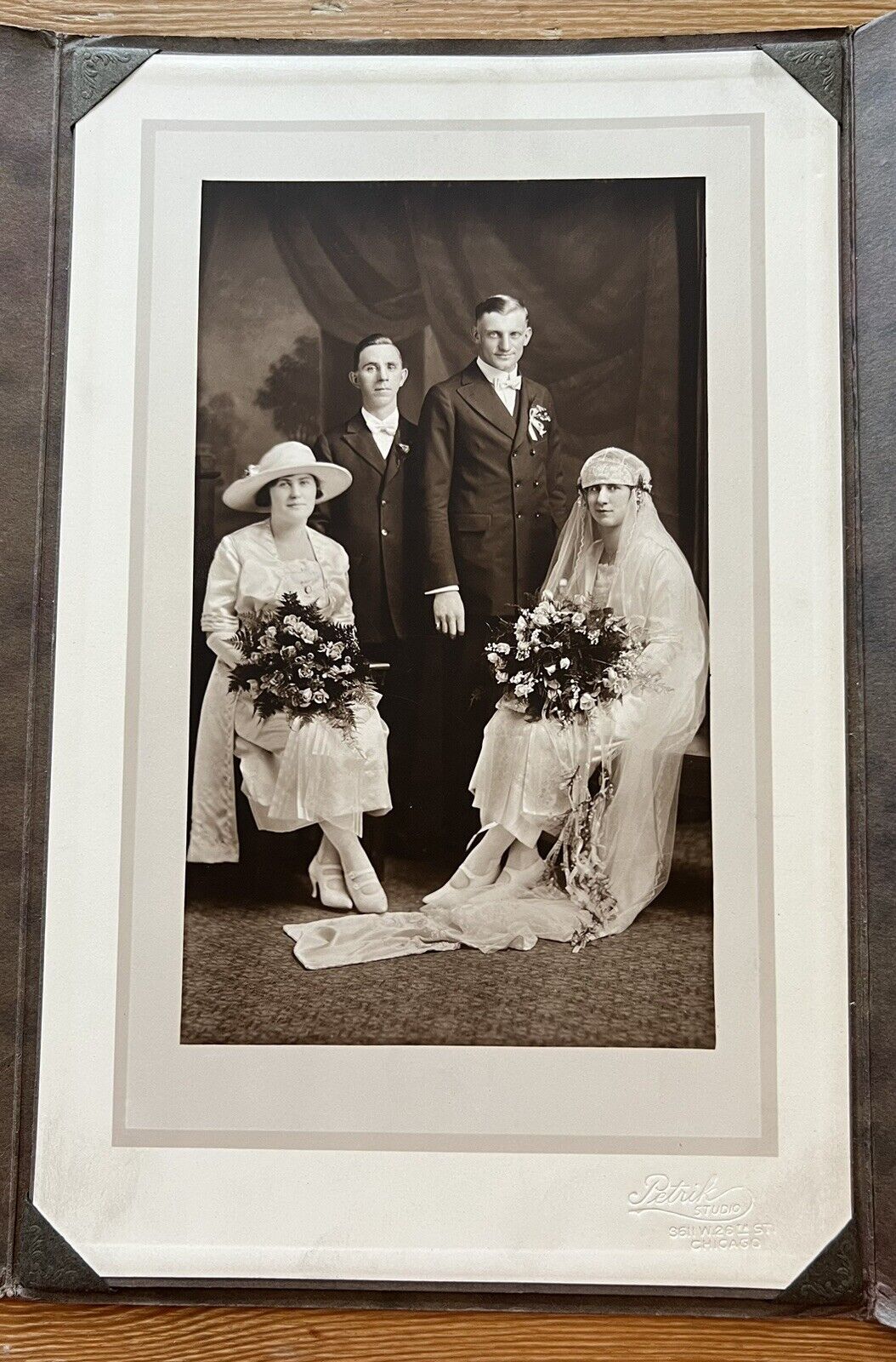 VTG 1920's Formal Wedding Portrait Flapper Bride Wedding Party Chicago Studio