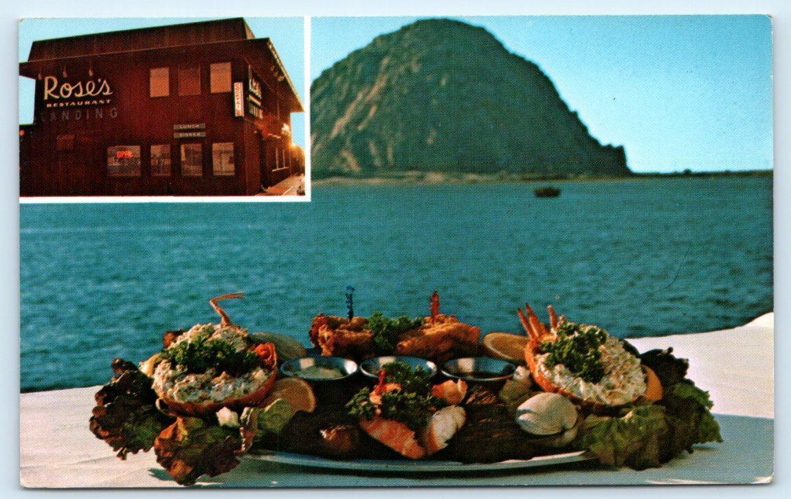 MORRO BAY, CA California ~  ROSE\'S LANDING RESTAURANT & Morro Rock  Postcard